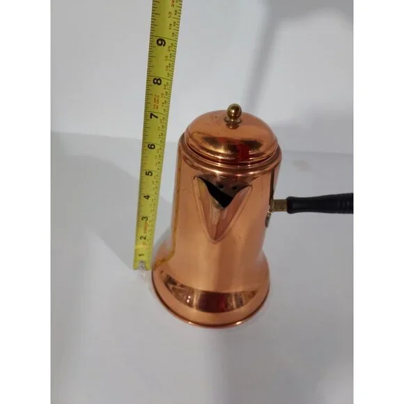 Copper Pot Chocolate Coffee Tea Kettle 8” Brass Wood Side Handle Vintage - Picture 5 of 13